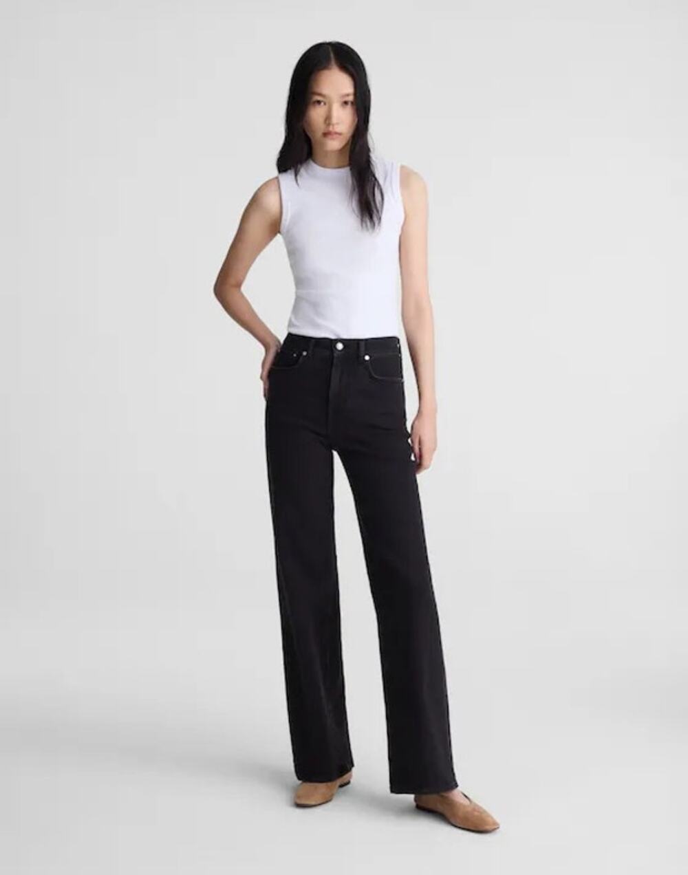 Madewell The Petite Wide-Leg Jean in Super Stretch black frost US 28P NWT